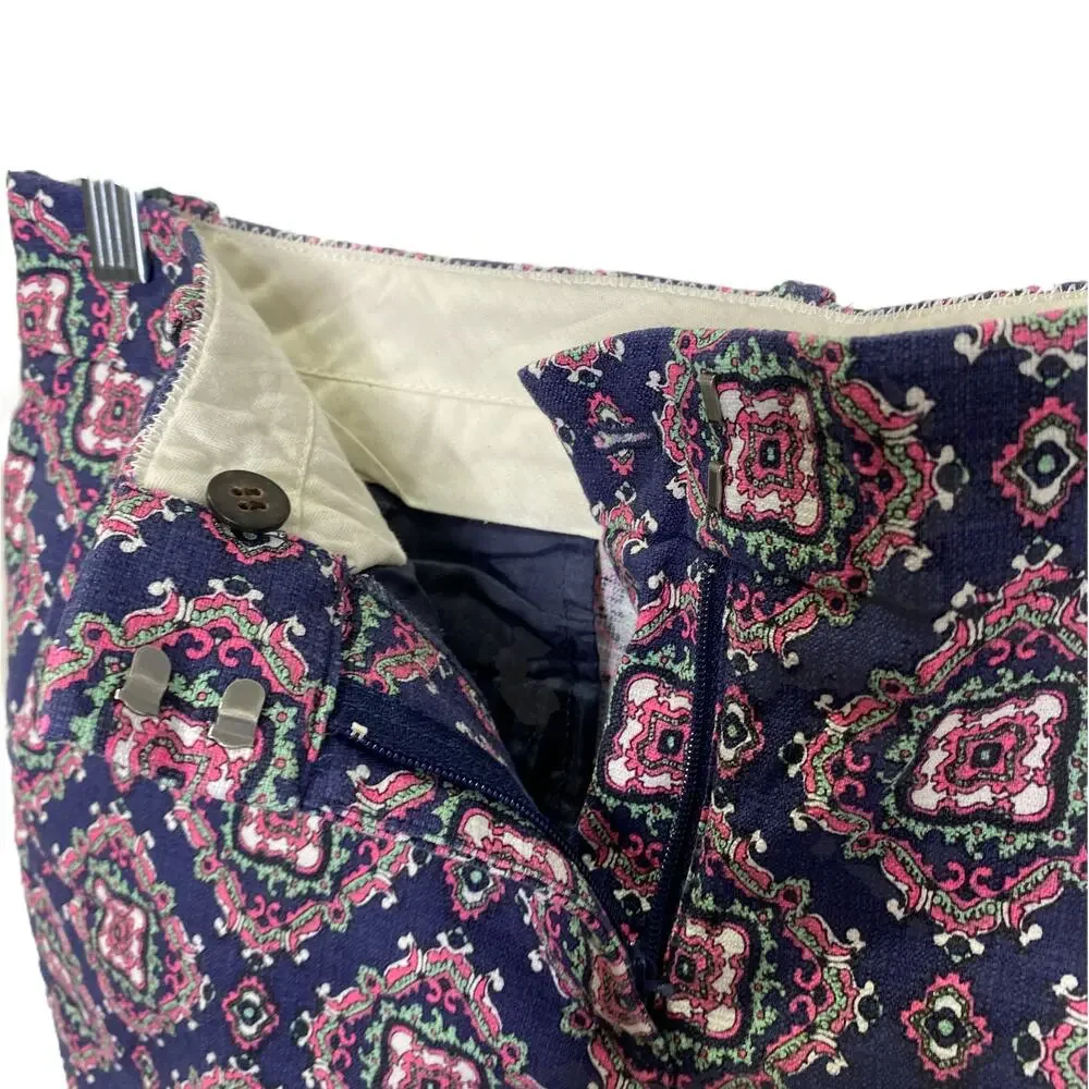 J.Crew Medallion Shorts Women Sz 0 Chino Pink Blue Paisley Cotton Stretch Pocket